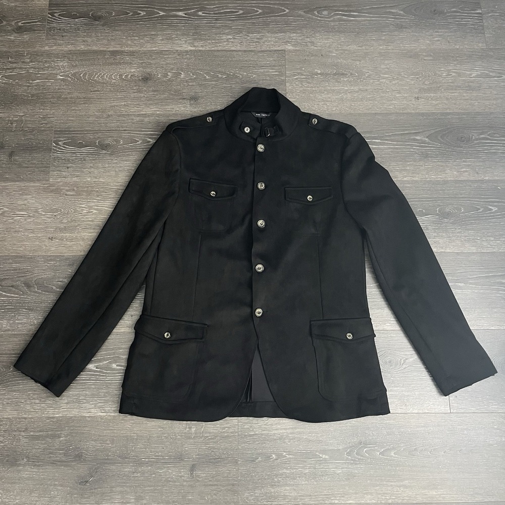 Ron Tomson Microsuede Lightweight Safari Military Jacket Black Men's 44 (XXL)